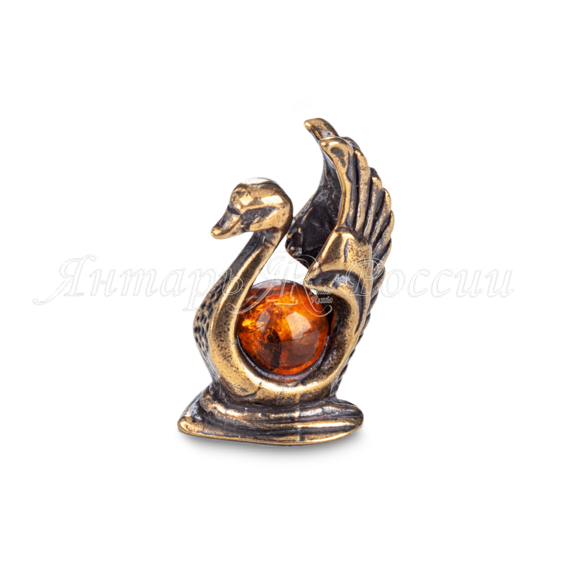 Лебедь с шариком Латунь, янтарь